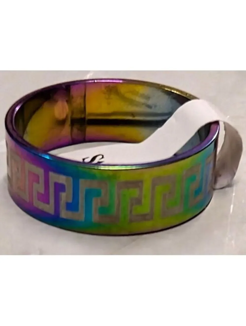 New Stainless Steel Ring PLus Size 9 Rainbow Greek Key Multicolor Band Boho